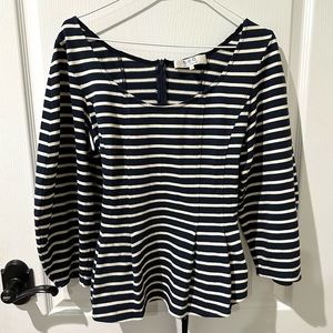 Sea New York Blue and White Striped Peplum Top Sz M